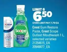 Real Canadian Superstore Crest Gum Restore Paste, Crest Scope Outlast Mouthwash 1 L offer