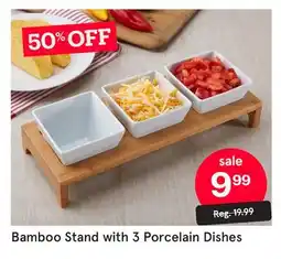 Kitchen Stuff Plus Bamboo Stand with 3 Porcelain Dishes offer