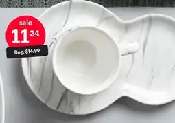 Kitchen Stuff Plus KSP MARBLE PORCELAIN CUP & SNACK PLATE 300 ML WHITE/GREY offer