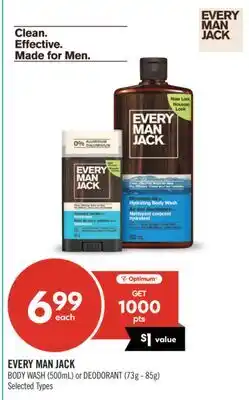Shoppers Drug Mart EVERY MAN JACK BODY WASH (500ml) or DEODORANT (73g - 85g) offer