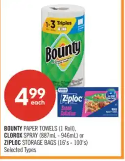 Shoppers Drug Mart BOUNTY PAPER TOWELS (1 Roll), CLOROX SPRAY (887mL - 946mL) or ZIPLOC STORAGE BAGS (16's - 100's) offer