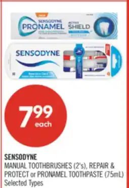Shoppers Drug Mart SENSODYNE MANUAL TOOTHBRUSHES (2's), REPAIR & PROTECT or PRONAMEL TOOTHPASTE (75mL) offer