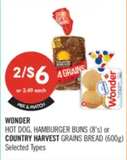 Shoppers Drug Mart WONDER HOT DOG, HAMBURGER BUNS (8's) or COUNTRY HARVEST GRAINS BREAD (600g) offer