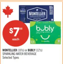 Shoppers Drug Mart MONTELLIER (10's) or BUBLY (12's) SPARKLING WATER BEVERAGE offer