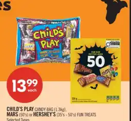 Shoppers Drug Mart CHILD'S PLAY CANDY BAG (1.3kg), MARS (50's) or HERSHEY'S (35's - 50's) FUN TREATS offer