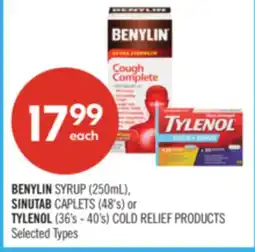 Shoppers Drug Mart BENYLIN SYRUP (250mL), SINUTAB CAPLETS (48's) or TYLENOL (36's - 40's) COLD RELIEF PRODUCTS offer