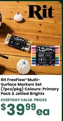 Fabricland Rit FreeFlow Multi-Surface Markers Set (7pcs/pkg) Colours: Primary Pack & Jellied Brights offer
