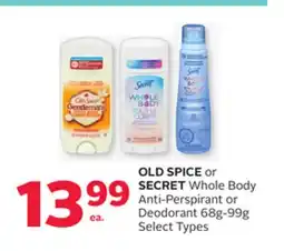 Rexall OLD SPICE or SECRET Whole Body Anti-Perspirant or Deodorant offer