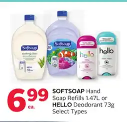 Rexall SOFTSOAP Hand Soap Refills 1.47L or HELLO Deodorant 73g offer