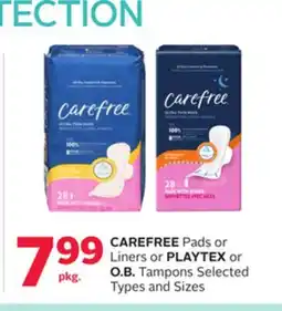 Rexall CAREFREE Pads or Liners or PLAYTEX or O.B. Tampons offer