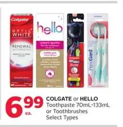 Rexall COLGATE or HELLO Toothpaste or Toothbrushes offer
