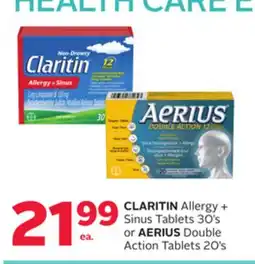 Rexall CLARITIN Allergy + Sinus Tablets 30's or AERIUS Double Action Tablets 20's offer