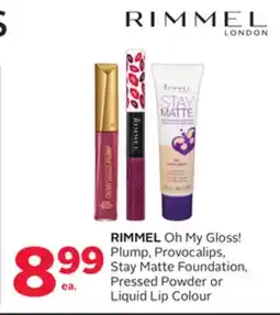 Rexall RIMMEL Oh My Gloss! Plump, Provoclip, Stay Matte Foundation, Pressed Powder or Liquid Lip Colour offer