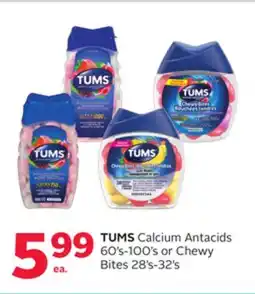 Rexall TUMS Calcium Antacids 60's-100's or Chewy Bites 28's-32's offer
