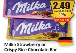 Starsky Milka Strawberry or Crispy Rice Chocolate Bar offer
