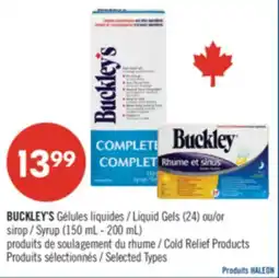 Pharmaprix BUCKLEY Liquid Gels (24) or Syrup (150 mL - 200 mL) Cold Relief Products offer