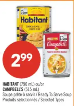 Pharmaprix HABITANT (796 mL) or CAMPBELL'S (515 mL) Ready To Serve Soup offer