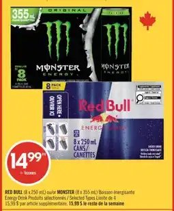 Pharmaprix RED BULL (8 x 250 mL) or MONSTER (8 x 355 mL) Energy Drink offer