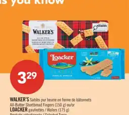 Pharmaprix WALKER'S All-Butter Shortbread Fingers (150 g) or LOACKER Wafers (175 g) offer
