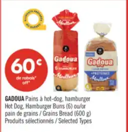 Pharmaprix GADOUA Pains à hot-dog, hamburger Hot Dog, Hamburger Buns (6) or Grains Bread (600 g) offer