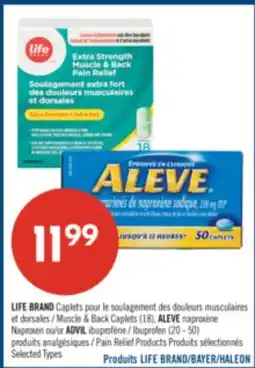 Pharmaprix LIFE BRAND Muscle & buck Capic 15, or ADVIL ibuprofen (20 - 50) Pain Relief Products offer