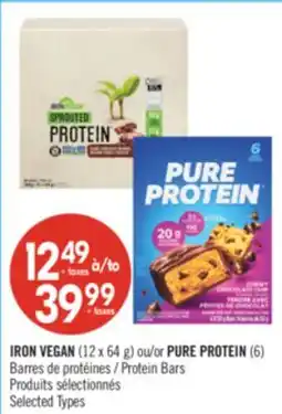 Pharmaprix IRON VEGAN (12 x 64 g) or PURE PROTEIN (6) Protein Bars offer