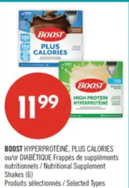 Pharmaprix BOOST HYPERPROTÉINÉ, PLUS CALORIES or DIABÉTIQUE Nutritional Supplement Shakes offer