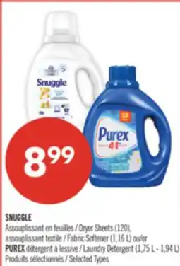 Pharmaprix SNUGGLE Dryer Sheets (120), Fabric Softener (1.16 L) or PUREX Laundry Detergent (1.75 L - 1.94 L) offer