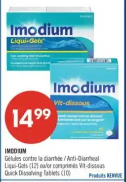 Pharmaprix IMODIUM Anti-Diarrheal Liqui-Gels (12) or Quick Dissolving Tablets (10) offer