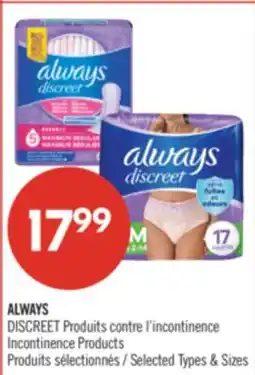 Pharmaprix ALWAYS DISCREET Incontinence Products offer