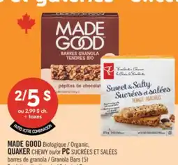 Pharmaprix MADE GOOD Organic, QUAKER CHEWY or PC Granola Bars (5) offer