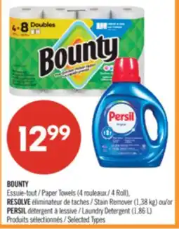 Pharmaprix BOUNTY Paper Towels (4 Roll), RESOLVE Stain Remover (1,38 kg) or PERSIL Laundry Detergent (1,86 L) offer