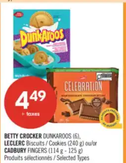 Pharmaprix BETTY CROCKER DUNKAROOS (6), LECLERC Biscuits (240 g) ou CADBURY FINGERS (114 g - 125 g) offer