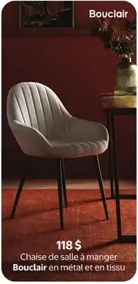 Walmart Bouclair dining chair in metal and fabric offer