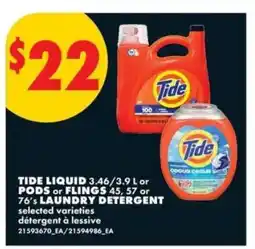 No Frills Tide Liquid, Pods or Flings Laundry Detergent offer