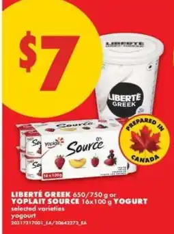 No Frills LIBERTÉ GREEK nebo Yoplait SOURCE offer