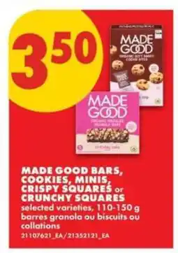 No Frills MADE GOOD BARS, COOKIES, MINIS, CRISPY SQUARES or CRUNCHY SQUARES offer