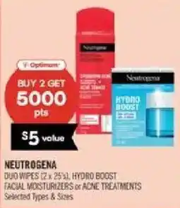 Shoppers Drug Mart Neutrogena duo wipes hydro boost facial moisturizers or acne treatments offer