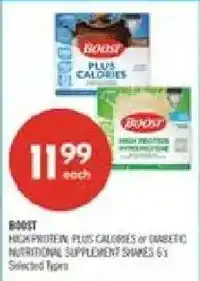 Shoppers Drug Mart Boost high protein plus calories or diabetic nutritional supplement shakes offer