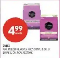 Shoppers Drug Mart Cutex nail polish remover pads swipe & go or swipe & go non-acetone offer