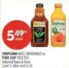 Shoppers Drug Mart Tropicana juice beverages or pure leaf iced tea offer
