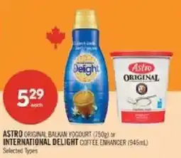 Shoppers Drug Mart Astro original balkan yogourt or international delight coffee enhancer offer