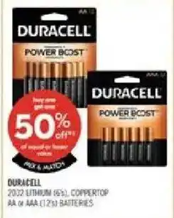 Shoppers Drug Mart Duracell 2032 lithium (6%), coppertop aa or aaa (1.2v) batteries offer