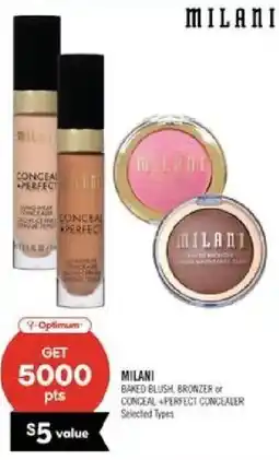 Shoppers Drug Mart Milani baked-blush, bronzer or conceal +perfect concealer offer