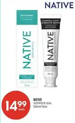 Shoppers Drug Mart Native toothpaste offer