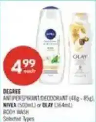 Shoppers Drug Mart Degree antiperspirant/deodorant or nivea body wash or olay body wash offer