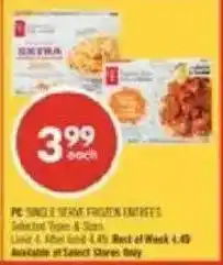 Shoppers Drug Mart PC single serve frozen entrees offer