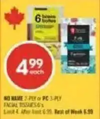 Shoppers Drug Mart No Name 2-Ply or PC 3-Ply Facial Tissues 6x offer