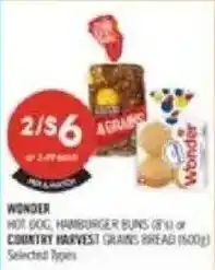 Shoppers Drug Mart Wonder hot dog, hamburger buns or country harvest grains bread offer