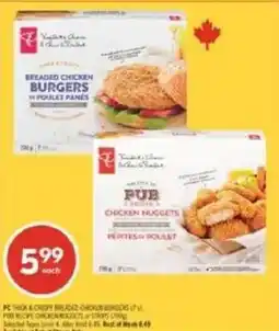 Shoppers Drug Mart PC thick & crispy breaded chicken burgers offer